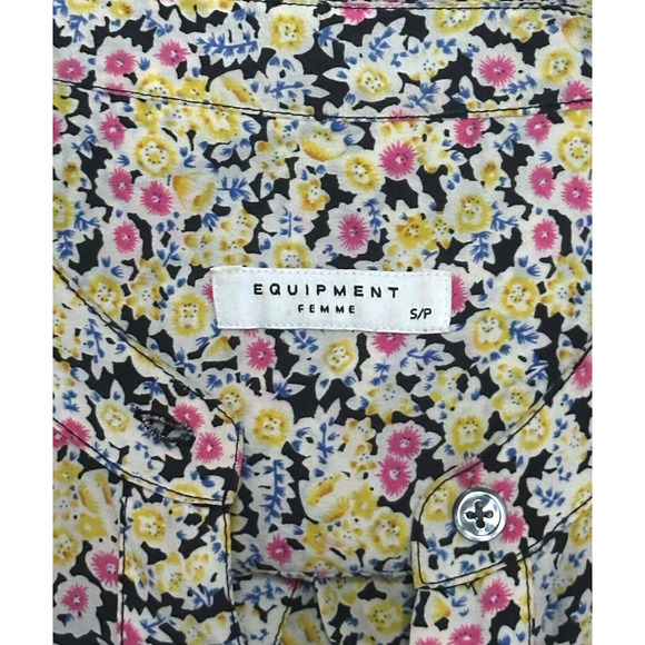 EQUIPMENT 100% Silk Hi-Low Floral Popover Blouse Split Neck Ava Relaxed Pink S - Picture 10 of 11